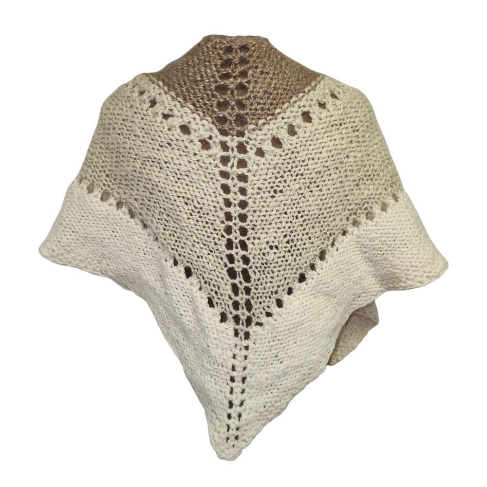 Handmade Brown Beige Crochet Triangle Shawl Boho Cottagecore Neutral